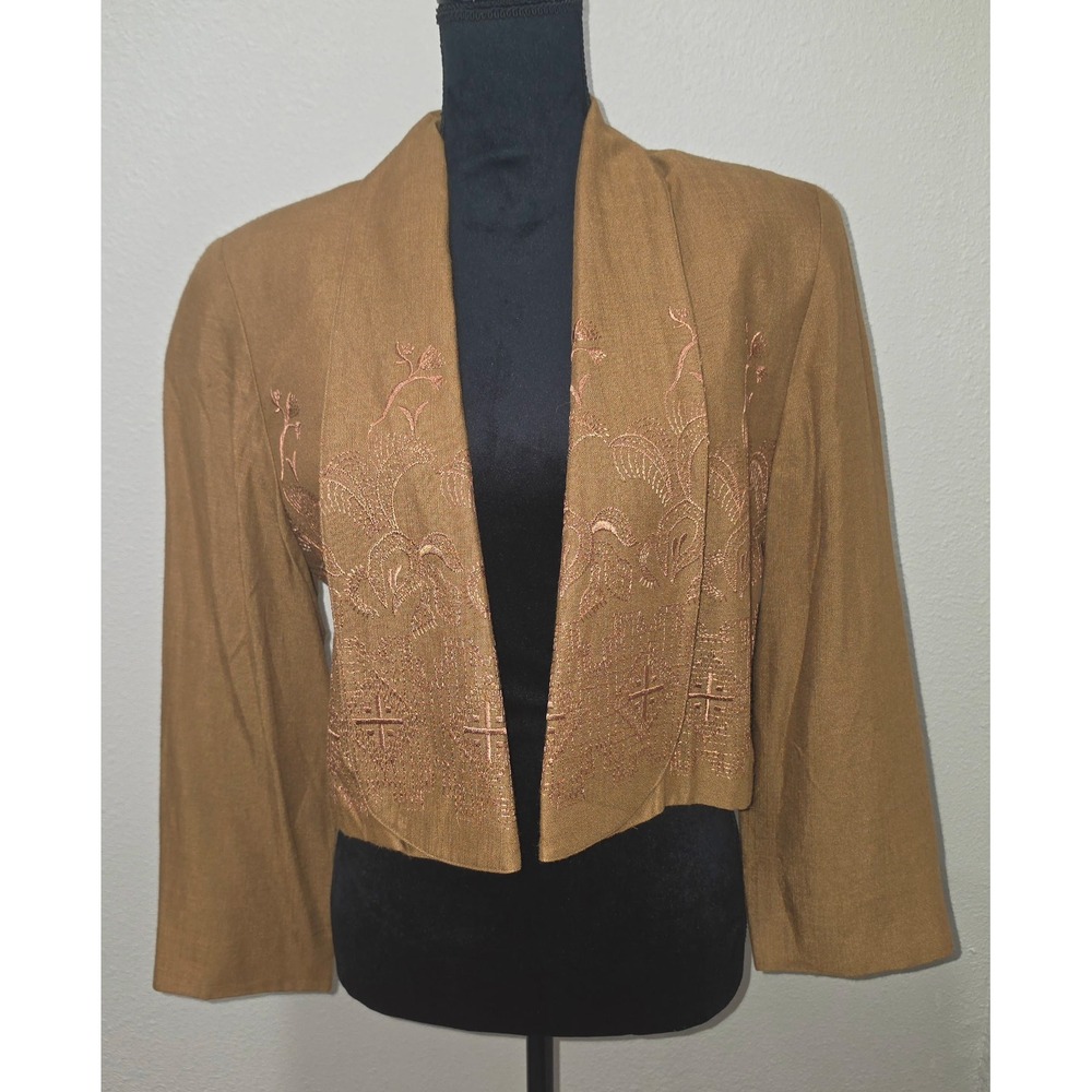 Marsha Brander for Componix Vintage Cropped Blazer Brown Embroidered Size 12 USA